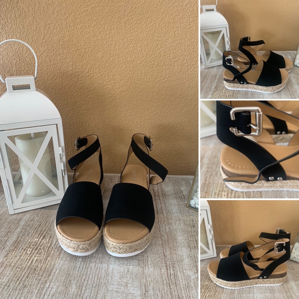 Soda Brand Black Strap Espadrilles Sandals